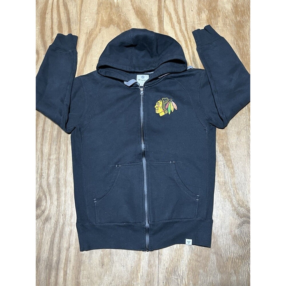 NHL Fanatics Adult S Chicago Blackhawks Full Zip Long Sleeve Blk Hoodie Knit @F1